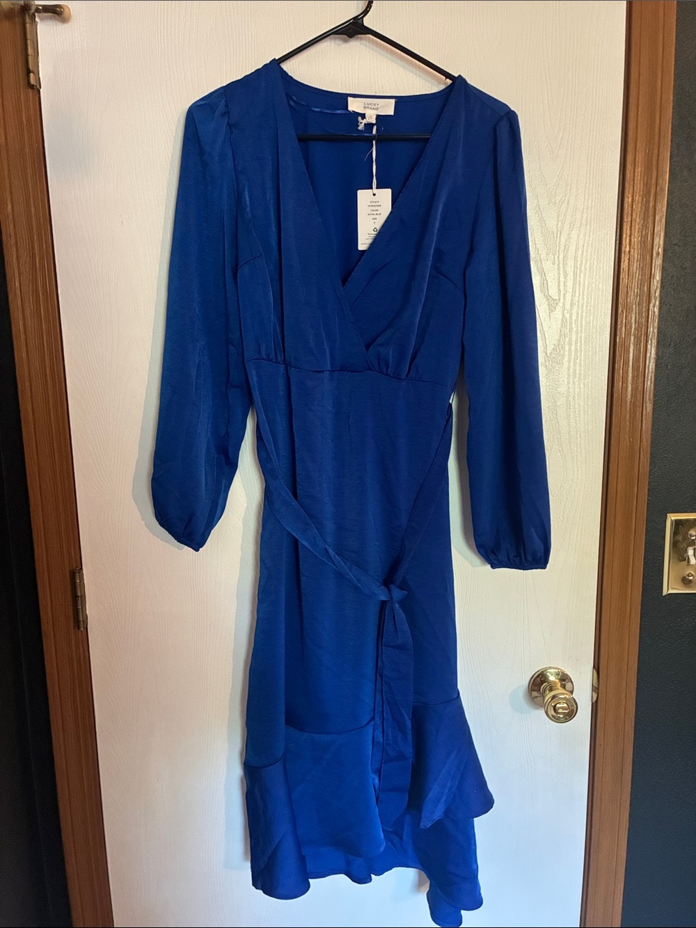 Lucky Brand Royal Blue Long Sleeve Faux Wrap Midi Dress